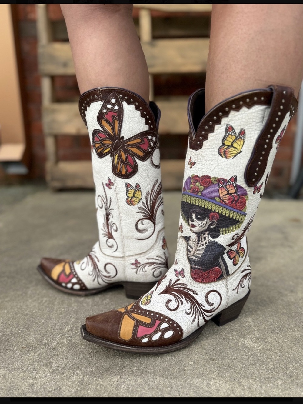 Old Gringo Catarina Cowboy Boots Dia De Los Muertos Taupe 5.5B EUC - Picture 9 of 9